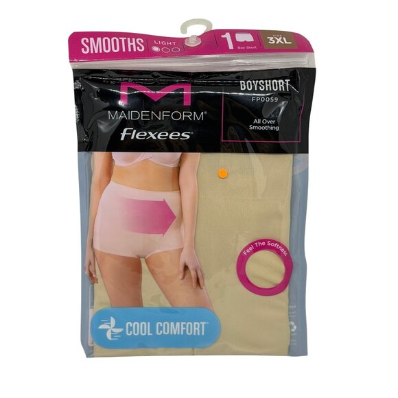NWT Maidenform Flexees Boyshort FP0059 3XL Nude Light Smoothing Cool Comfort - Picture 1 of 3